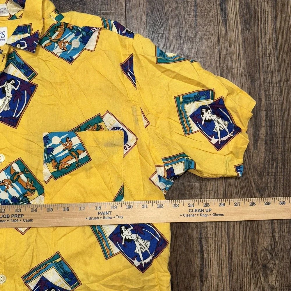 Vintage Chaps Ralph Lauren Hawaiian Shirt Hula Girls Yellow Men's Size Large